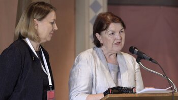 Dr Małgorzata Ptasińska i Anna Buchmann, dyrektor Muzeum Polskiego w Rapperswilu. Międzynarodowa konferencja naukowa „Magna Res Libertas” w Rapperswilu – 21 czerwca 2018