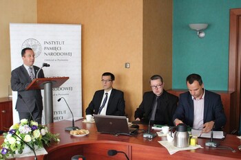 Burmistrz Wolsztyna Wojciech Lis, dr Rafał Sierchuła, dr Marcin Adamczak, Tomasz Opaska